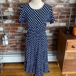 Grecerelle Navy Blue with White Polka Dot Short Sleeve Dress Size M